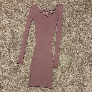Chic Long Sleeve Ribbed Dress in Mauve